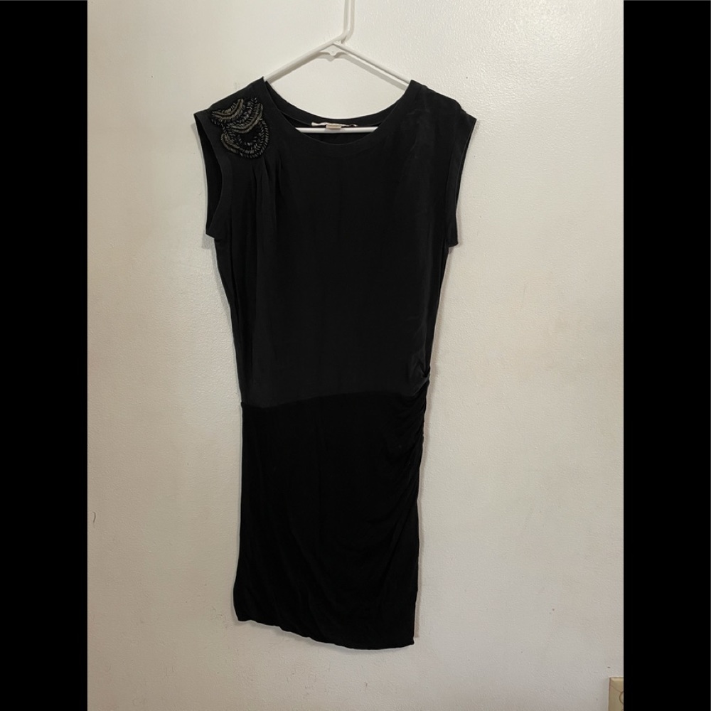 Nougat London 100% Silk Black Dress Size 1 | Beaded Trim Cocktail Party